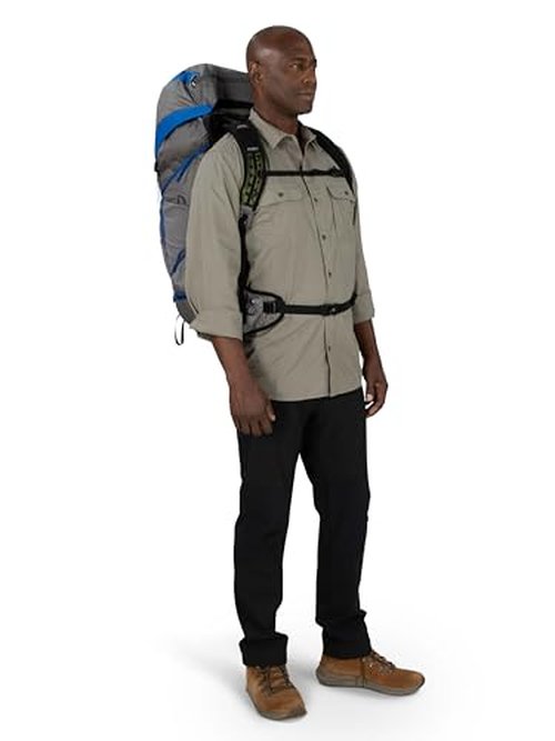 Osprey Exos Pro 55L Men's Backpacking Backpack, Dale Grey/Agam Blue, L/XL