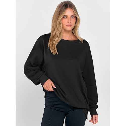 ANRABESS Women Oversized Long Sleeve Sweatshirts Crewneck Side Slit Loose Teen Girl Pullover Top 2025 Fall Y2K Trendy Outfits
