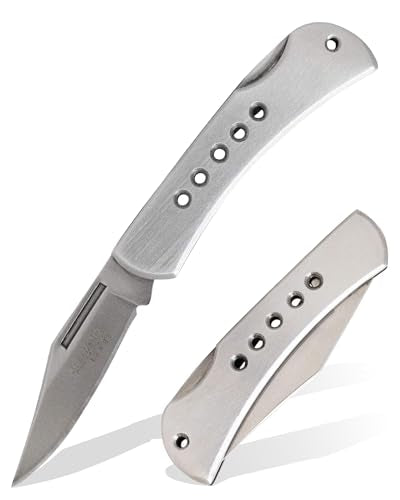 Stainless Steel Lockback Pocket Knife with Razor Sharp Blade and Handle Holes - Outdoor EDC Utility Tool