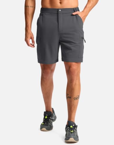Men's 7-Inch Hiking Cargo Shorts - Large Charcoal with 5 Pockets