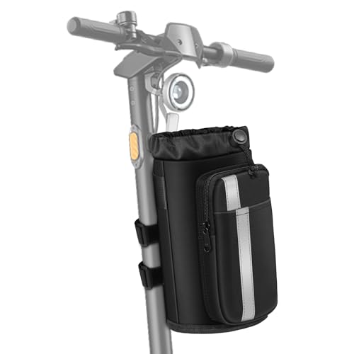 Black Bike Cup Holder with Phone Pocket - Universal Water Bottle Mount