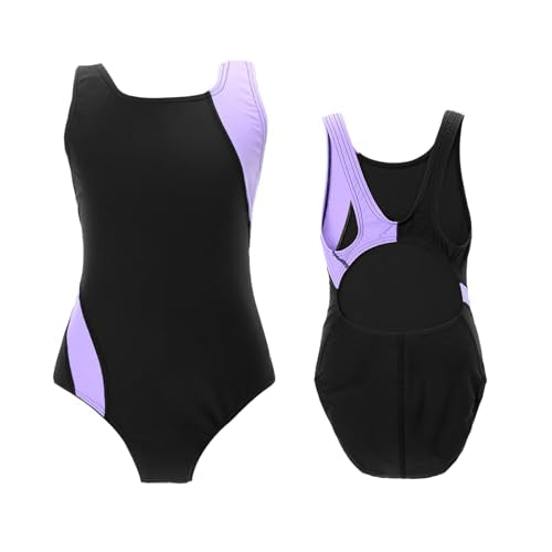 Kids Girls Athletic Swimsuit One Piece Solid Swimwear for Practice and Competition in Black and Navy Bathing Suit