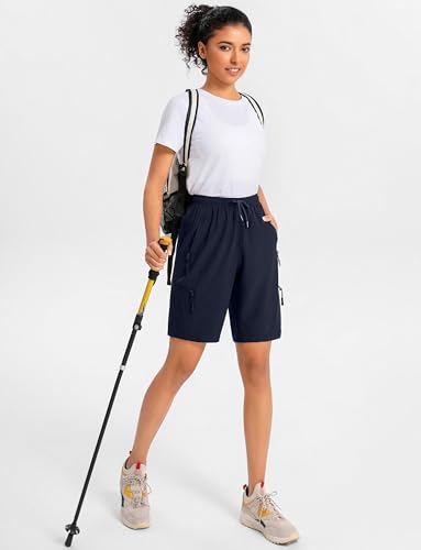 Women's 7/9 Inch Cargo Hiking Shorts with Zipper Pockets - Medium Navy, 9 Inch