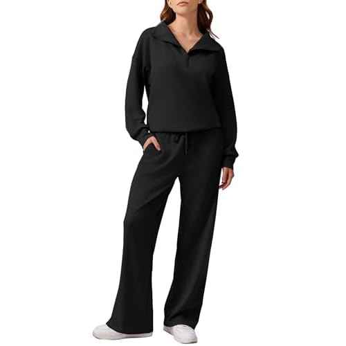 PINSPARK 2 Piece Sets for Women 2025 Fall Outfits Sweatsuit Oversized Sweatshirt Wide Leg Sweatpants Matching Set Tracksuit