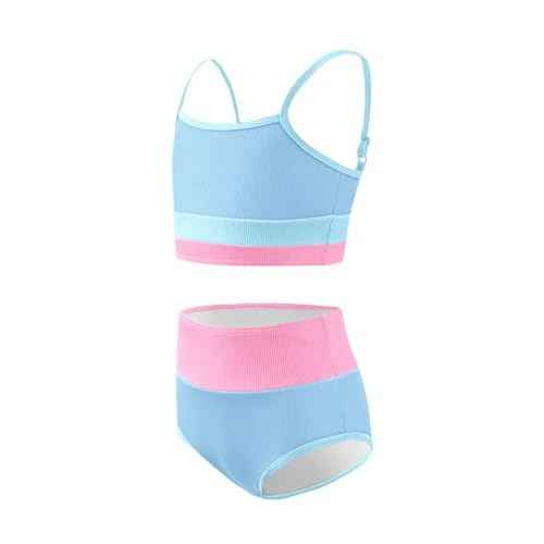 Haloumoning Girls Swimsuits Bikini Set Adjustable Straps Two Piece Color Block Girls' Swimwear with Chest Pad 5-14 Years