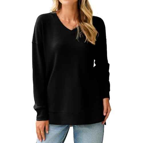 Glamaker Women's Long Sleeve V Neck Sweatshirt Air Essentials Soft Loose Pullover Sweatshirts