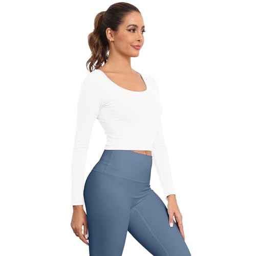Women's Long Sleeve Crop Tops Scoop Neck Lightweight Workout Slim Fit Going Out Gym Yoga Shirts