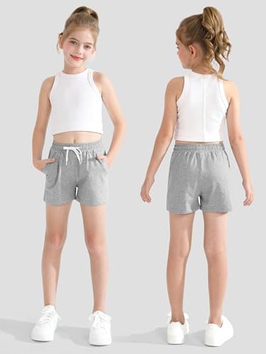 Girls Athletic Shorts 5 Pack Cotton with Pockets - Sizes 2-16Y