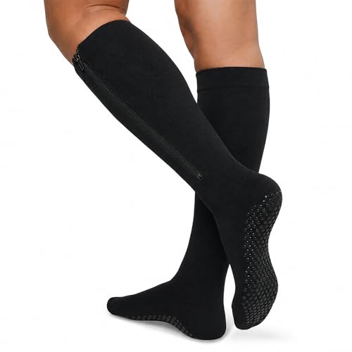 TheraMagic Zipper Compression Socks for Men & Women 20-30mmHg - Non Slip Black Copper 4X-Large