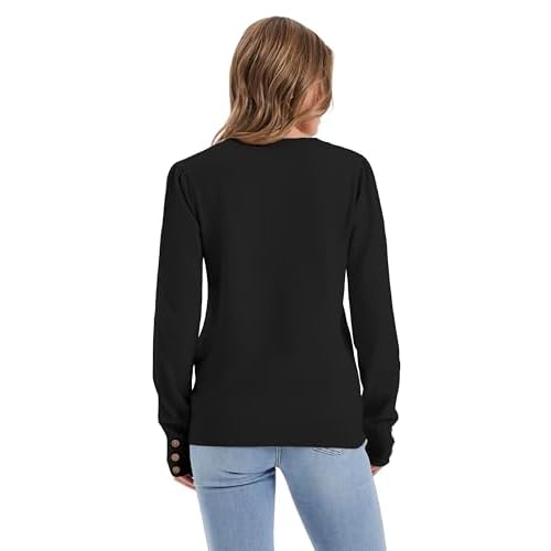 Womens Sweaters Fall Fashion 2025 Long Sleeve Button Cuff Soft Knit Pullover Trendy Tops Dressy Casual Blouses