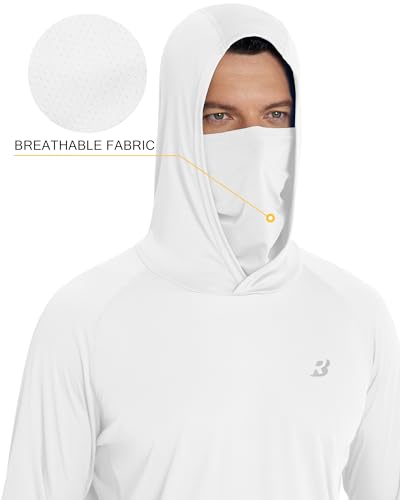 Roadbox Men's UPF 50+ Long Sleeve Sun Protection Hoodie - Large White