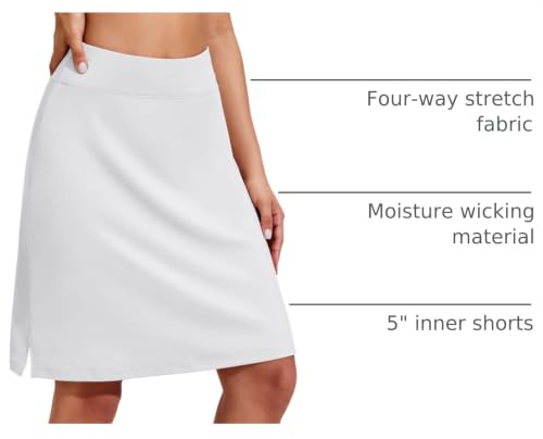Women's 20-Inch High-Waisted Golf Skorts with Pockets - Large White