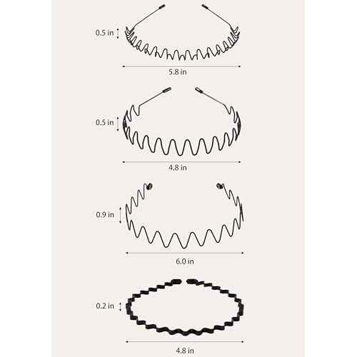 Sunolga Metal Zig Zag Headbands for Men Women, 8 Pack Black Wavy Spring Outdoor Sports Skincare Headbands Men's Hoop Clips Accessories