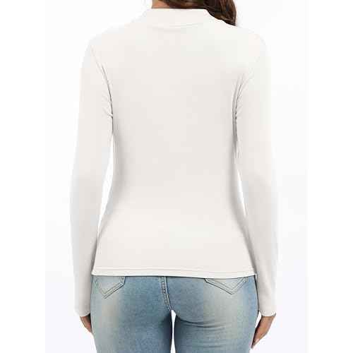 Women's Knitted Rib Mock Neck Long Sleeve Tshirt Fall Fashion Basic Thermal Underwear Tops Winter Clothes 2025