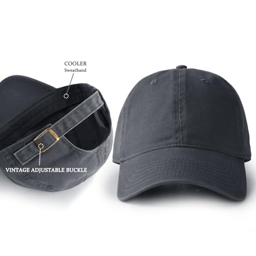 Unisex Vintage Washed Cotton Baseball Cap - Grey Medium-Large Dad Hat