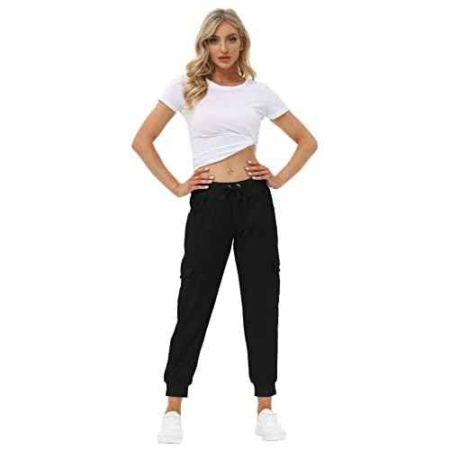 MoFiz Women's Lightweight Hiking Cargo Pants Outdoor Quick Dry Casual Travel Sweatpants Joggers Elastic Waist Button Pockets