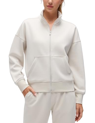 CRZ YOGA SoftAura Full Zip Sweatshirt for Women - Medium Milky White
