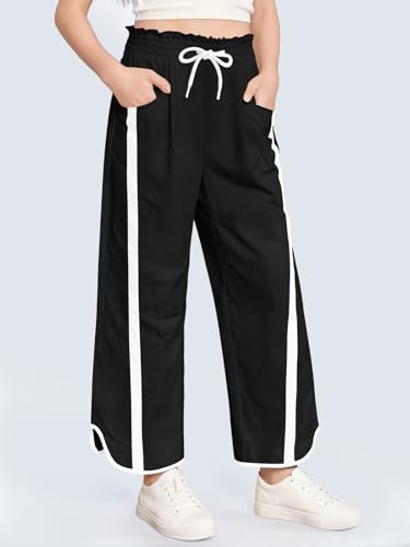 Kids Baggy Track Pants with Stripes for Girls 9-10 Years Black - Hip Hop Dance Outfit