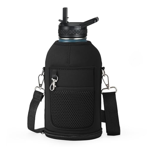 WixByti 64 oz Water Bottle Holder Carrier Bag with Insulation - Black