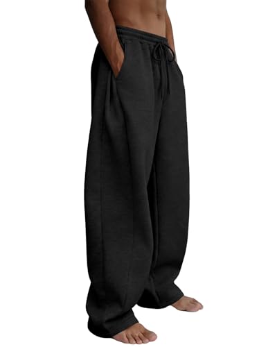 Men's Baggy Fleece Lounge Joggers with Deep Pockets - Medium, Black
