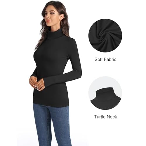HOPLYNN 3 Pack Turtlenecks Women Long Sleeve Pullover Baselayer Undershirts Tops Turtle Neck Mock Shirts