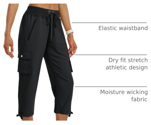 Women's Cargo Capris Pants Black XL Loose Fit Hiking Travel Summer Clothing