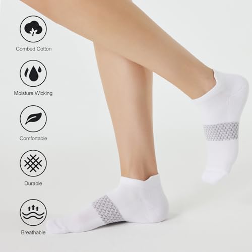 Women's Ankle Running Socks Cushioned Athletic Sport Socks - White, Small