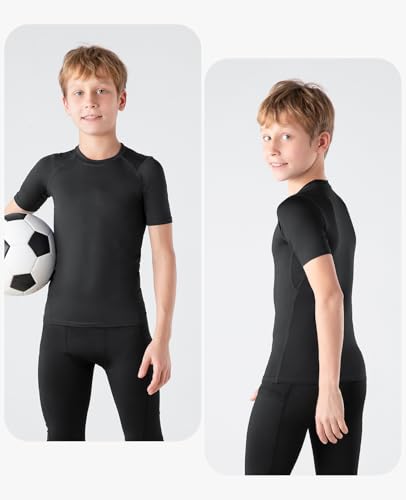 Niksa Boys Compression Shirt Youth Athletic Quick Dry Undershirt - Medium Black & White 2 Pack