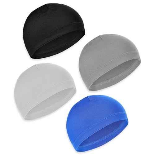 SHENLIU 4Pcs Skull Caps for Men, Soft Lightweight Beanie, Welding Cap Helmet Liner Running Cooling Skull Caps for Men, Hat Sweat Protector Cycling Do Rag for Summer Sports Black