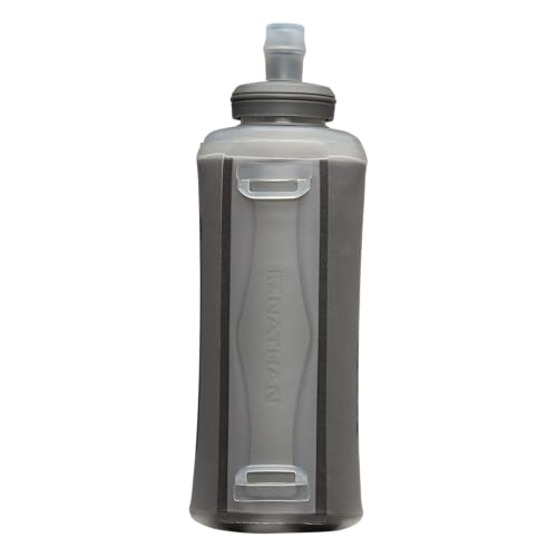 Nathan Handheld Soft Flask 18oz - Exo-Draw Insulated Collapsible Bottle - Grip-Free Strap & Rigid ExoSpine for Comfort/Support - Breathable Mesh Strap - Ideal Running/Hiking, Pinnacle, Black