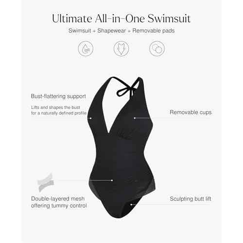 Popilush One Piece Swimsuit Women Tummy Cnotrol Halter V Neck Shapewear Swimsuits Bathing Suit Slimming Swimwear