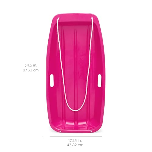 Pink Kids Plastic Toboggan Snow Sled with Pull Rope & Handles - 35 Inches