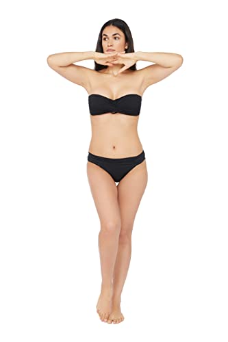Island Goddess Black Shirred Band Hipster Bikini Bottom - Size 8