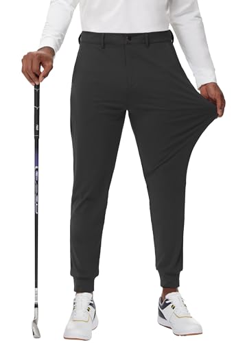 Men's Slim Fit Golf Joggers Pants with Belt Loops - 29 Inch Inseam, Black, Medium