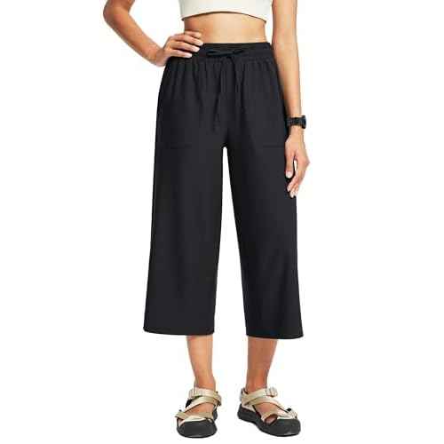 FitsT4 Sports Women's Wide Leg Hiking Capris Quick Dry Long Shorts UPF50+ Lightweight Water Resistant Cropped Pants