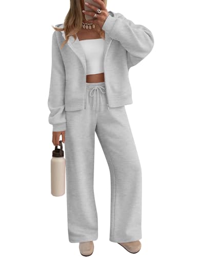 ZESICA Women's 2 Piece Zip Up Sweat Set - Fall Airport Travel Outfit - XL Grey