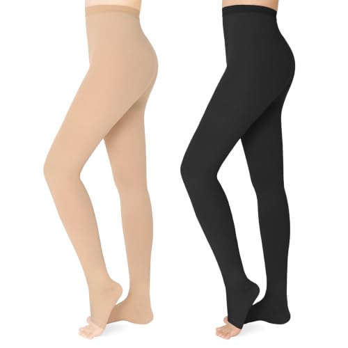 X-Large Beige Black 20-30mmHg Compression Pantyhose for Women Men