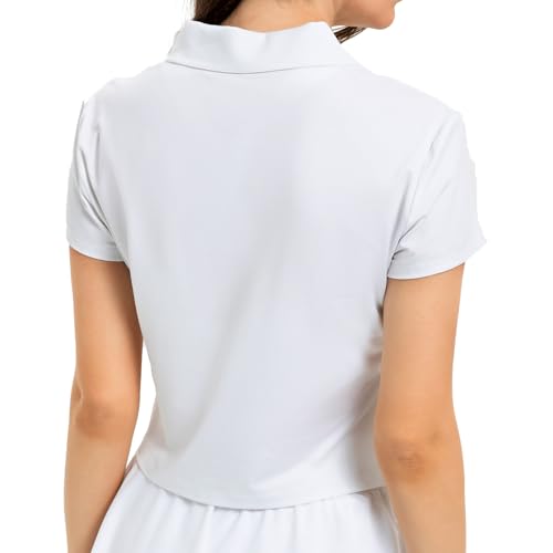 Women's Cropped Polo Shirts Athletic Golf Tennis Shirts Short Sleeve Moisture Wicking Collared Sports T-Shirts