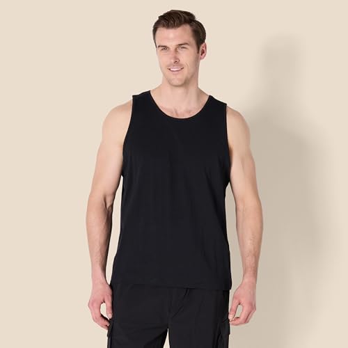 Men's Regular Fit Cotton Tank Top - Large Black Sleeveless Shirt