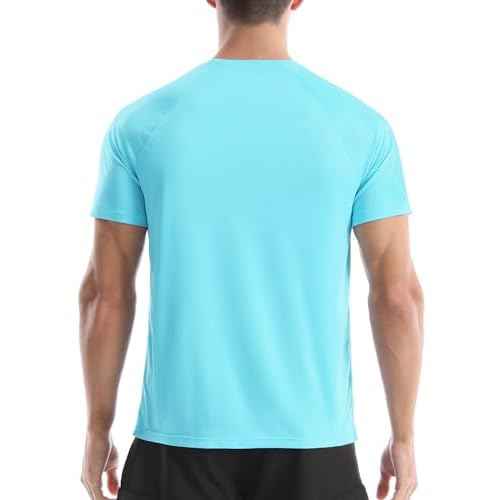 Men's UPF 50+ Swim Shirts, Sun Protection Short Sleeve Rash Guard, Quick Dry T-Shirt for Fishing and Surfing