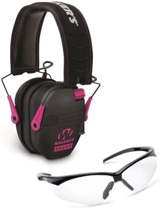 Walker's Razor Slim Electronic Hearing Protection Muffs with Sound Amplification and Suppression and Shooting Glasses Kit, Black/Pink