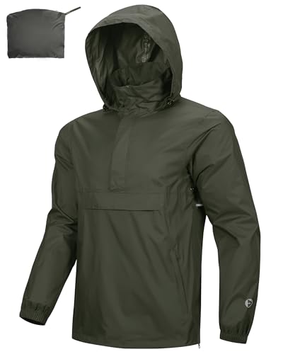 Men's Waterproof Rain Jacket - Lightweight Packable Outdoor Venturers Medium Green