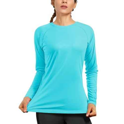 isnowood Women's Sun Protection Long Sleeve Shirts, UPF 50+ UV Rash Guard Swim Shirt, Workout Hiking Running Athletic Tops