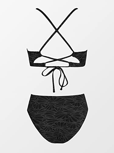 High Waisted Scalloped Bikini Set for Women - Medium Black