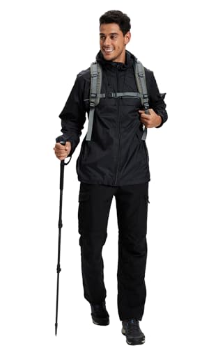 Men's Snow Pants Ski Softshell Warm Outdoor Fleece Lined Insulated Waterproof Winter Work Travel Hiking Pants - Black, Small
