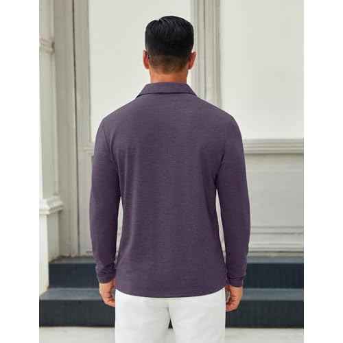 COOFANDY Mens Long Sleeve Polo Shirts Button Casual Tee Collared Work Pullover Shirts