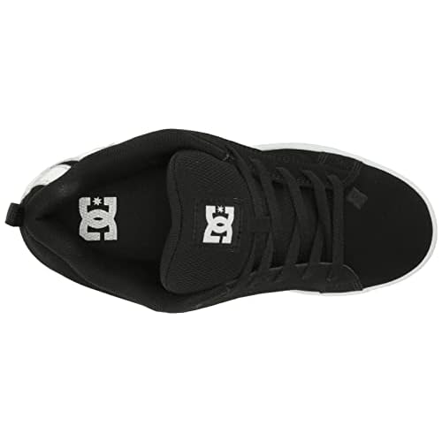 DC Women's Court Graffik Casual Low Top Skate Shoe, Black/White Stencil, 9.5