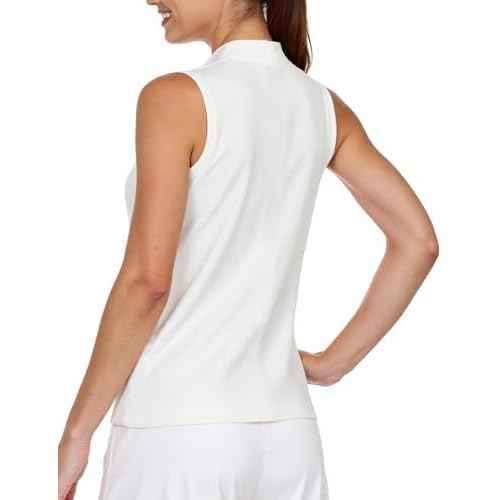 AURUZA Womens Golf Shirt, Sleeveless Polo Shirts for Women V Neck Zip Collar Athletic Workout Tennis Tank Top Summer Outfit