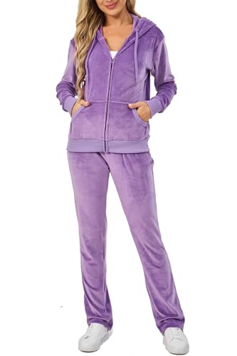 Women’s Velour Track Suit Set 2-Piece Fall Sweatsuit XX-Large Purple