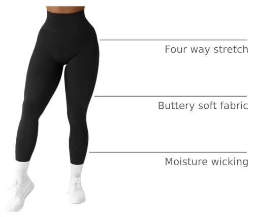 Women Ribbed Seamless High Waisted Workout Leggings - Medium, Black